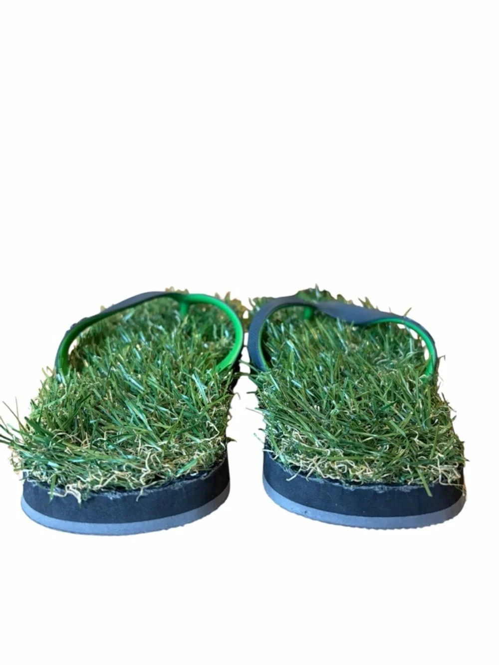 Unique Green Grass-Top Flip Flop Sandals with Black Straps-GFF